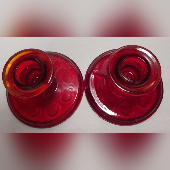 Pair vintage Imperial ruby red candle holders - Picture 9 of 9